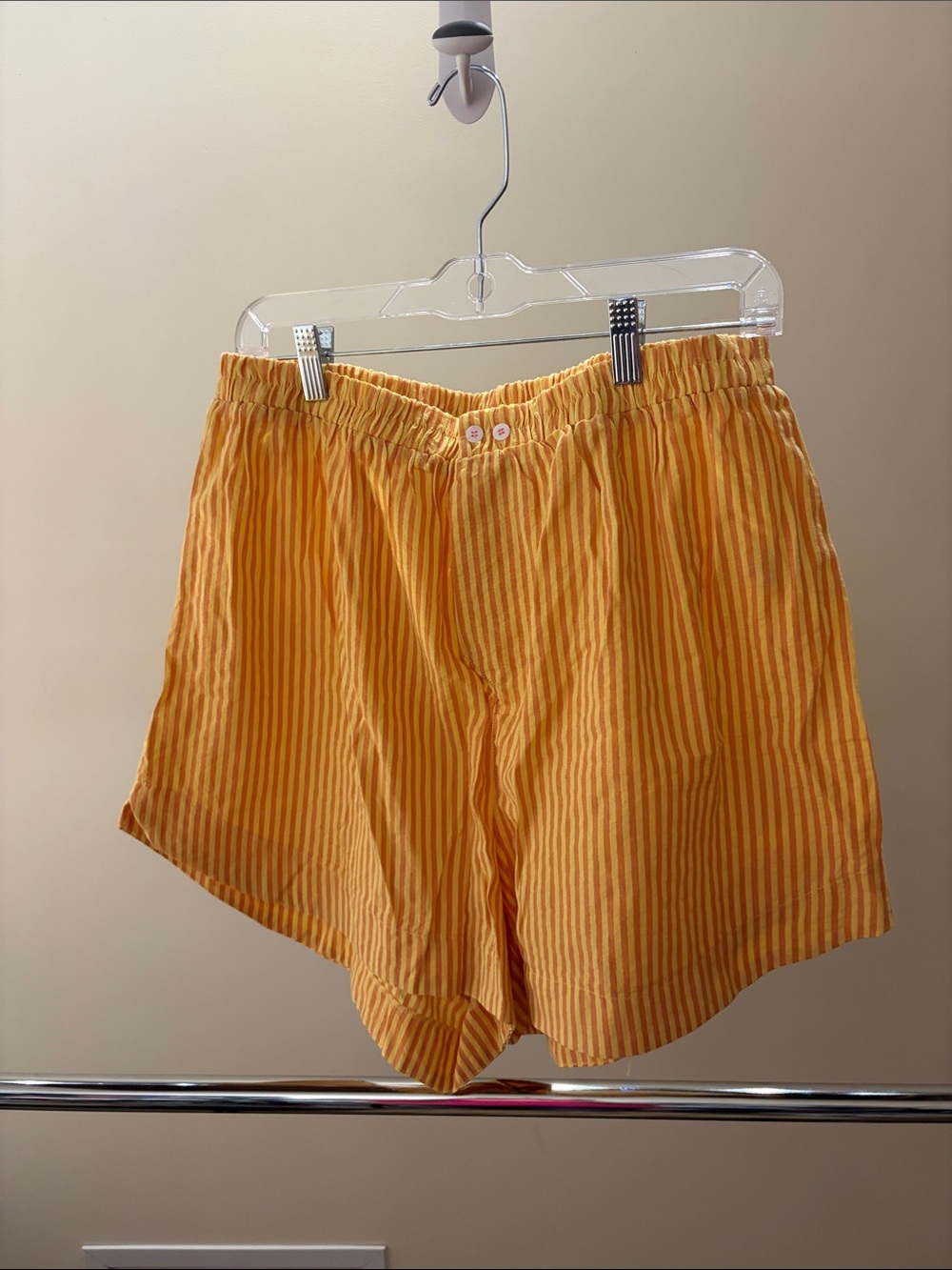 Free People Yellow Striped Elastic Waist Shorts